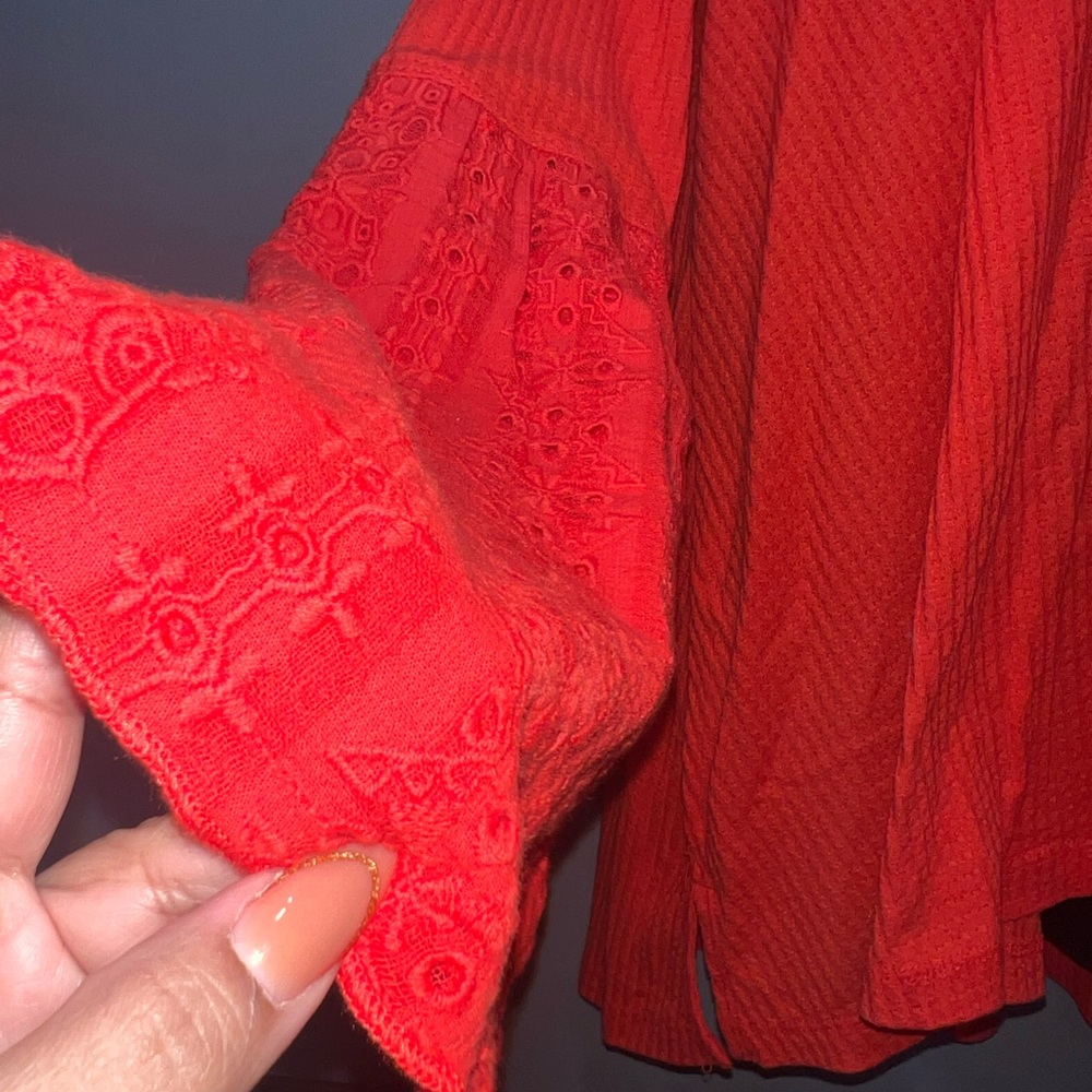 𐙚⋆˚✿˖° Boho Red Lace-Trimmed Top 𐙚⋆˚✿˖° - Picture 5 of 8